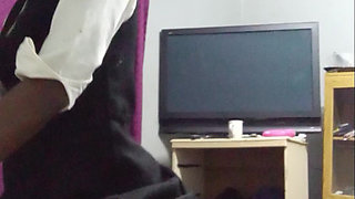 18 Year Old Horny School Girl, Sucks and Ride Cock for a First Time, Her Face Shows Enjoyment with Older Man