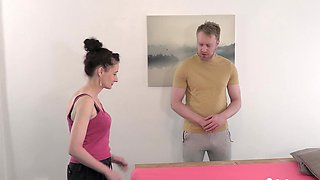 Oiled tits massage with sexy brunette Scarlet and Chris Cobalt