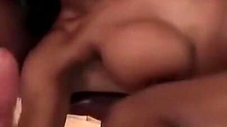 Beautiful Black Cougar with Nipple Piercings Cumshot in Mouth by Two Big Cocks