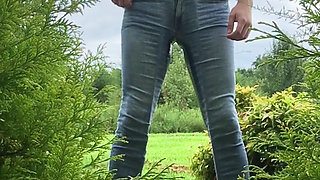 Crossdresser getting wet outside
