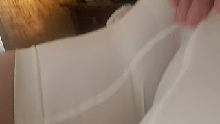 The Line of the MILF's Vagina Is Marked in Her Panties