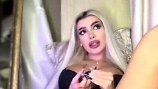 Sexy Blonde Babe With Big Boobs Strips Bra