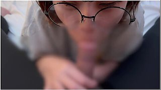 Girl With Glasses Who Does Testicle Licking And Cock Sucking