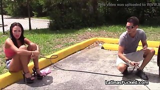 Picking up dumped and stranded Latina for a quickie