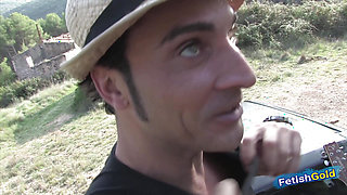 Busty young brunette gets her ass screwed outdoor in the forest