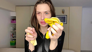Latex Fetish Tease - Crushing Oiled Banana POV