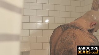 HardcoreBears.com - Bear washes his furry body and spanks his thick beefy ass