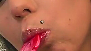 Hot Chick Licks a Lollipop and Masturbates While a Older Man Smashes Her Shaved Cunt
