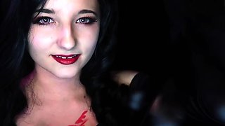 Busty brunette sucks and licks big cock in a close up