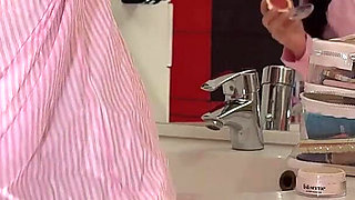 Petite Brunette College Girl Prom Queen Gets Her Panties off in the Bathroom to Flash Pussy and Naked Ass