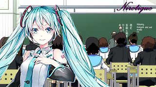 Wanking with Hasune Miku in a public classroom setting
