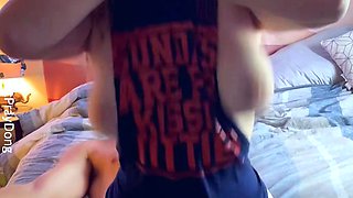 Horny busty blonde babe with big boobs