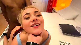 Hot babe with perfect big boobs taking shower
