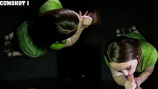 Lizzie Love gets her mouth filled with cum through a gloryhole.
