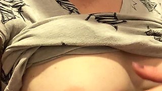 Sexy Fun MILF Plays with Her Perfect Tits with Frozen Fingers to Make Her Puffy Nips Come Out to Play