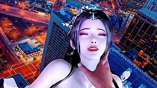3D horny slut Asian whore wearing sexy dress have hardcore footjob sex