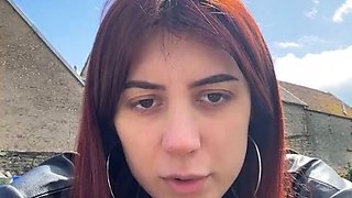 Amateur redhead masturbates then gives a blowjob