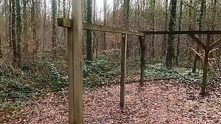 Busty Outdoor BDSM: Naked Submissive Punished in Forest