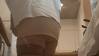 mom in retro garter belt without panties