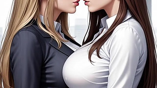 lesbians office girls kiss at work place (Ai animation)