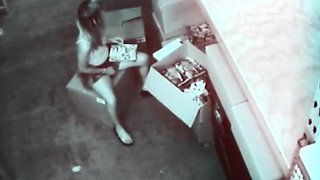Stock room slut masturbating
