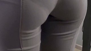 MILF Secretary in Tight Trousers Teases Her Visible Panty Line