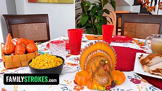 Red haired stepsisters Arietta Adams & cherry fae share stud after thanksgiving lunch - familystrokes