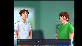 Summertime Saga, she gave him a handjob in the shower and cleaned him up.