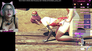 Cute Asian Streamer Playing a Game About Hardcore Hentai Fucking in the Outdoors