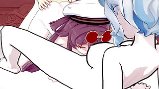Hu tao and Furina double Sex with Aether - Genshin Impact Hentai