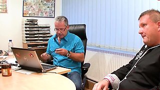 Milf secretary persuaded to have a threesome in the office