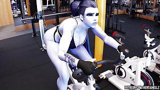 Overwatch widow was fucked hard in the anal while training at the gym.