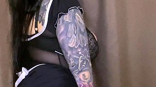Massive juggs brunette fatty strips and jerks solo