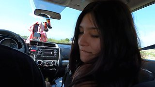 Rough outdoor dicking ends with cum in mouth for Aracely Ferras