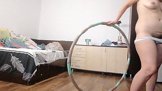 Sexy Wife Workout at Home Naked. Amateur Wife Masturbates with Her Fingers in Her Pussy