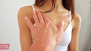Charming Skinny Asian Lia Lin Gets Her Shaved Pussy Drilled Hard Before Taking CIM At the Casting