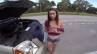 Fucking stranded big tit Ashley Adams on the front seat