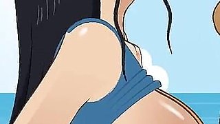 Nico Robin Gets Her Throat Fucked Like a Little Slut by Nami’s Boyfriend on the Beach