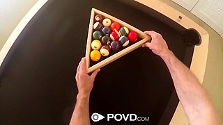 POVD Pool table masturbation and fuck with brunette Samantha Hayes