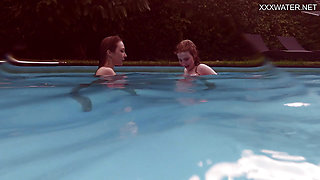Girlfriends enjoy swimming naked together