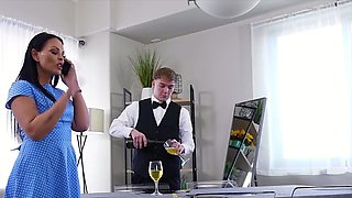 Romantic dinner ends in quick anal fuck