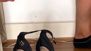 Adeline Murphy in black stockings makes her husband cum in her sandals