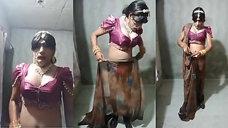 silk saree blouse cross dresser wearing hot bhabhi