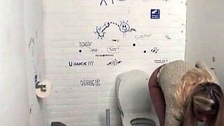 Blonde Finds Dick in Public Toilet and Having Pussy Pounded