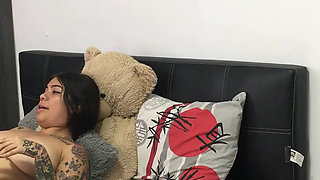 My friend in lingerie masturbates her pussy passionately.