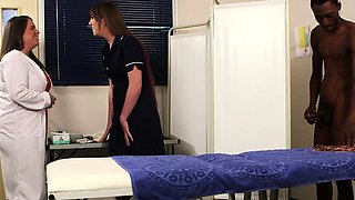 CFNM nurses suck black penis in 3some