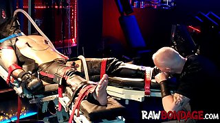 Sweaty jock foot licking and deepthroating in raw bondage