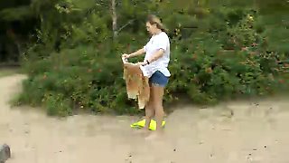 Hairy gal Dina gets naked on the beach - WeAreHairy
