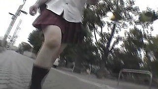 Teen with a short skirt lets older guy fuck her