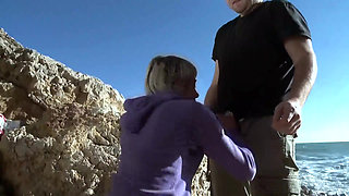 Skinny blonde hard fucked anal at the beach